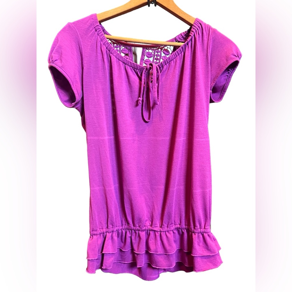 Purple ruffle and lace top blouse short sleeve